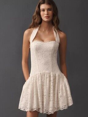 Anthropologie's Maeve Lace Halter Drop Waist Mini Dress Size Large